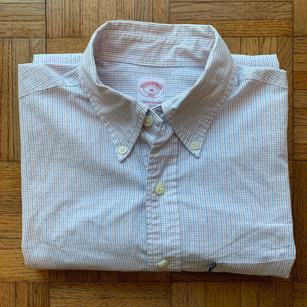 Men's Brooks Brothers White Blue Orange Shirt, M